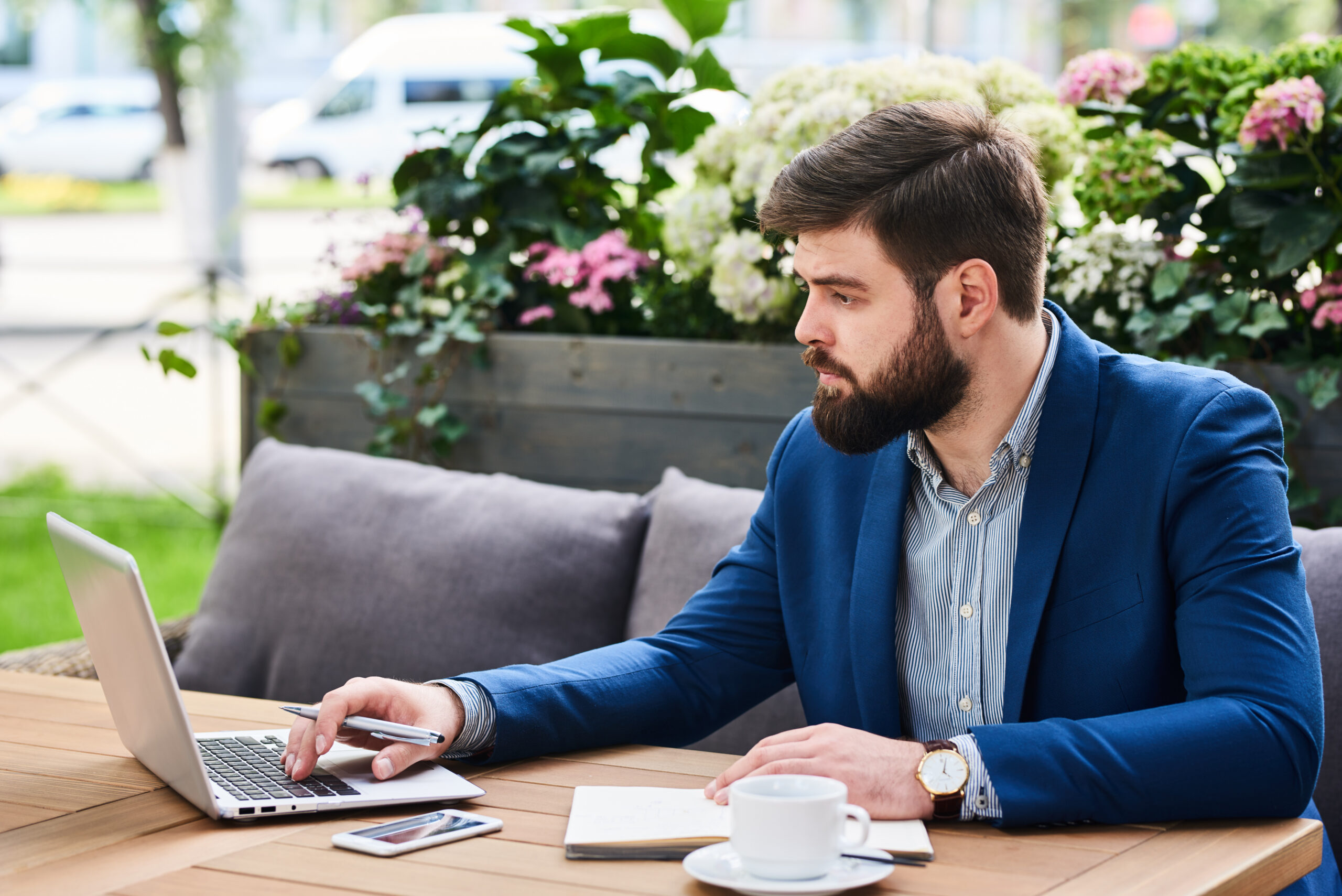 A summer marketing intern working outside